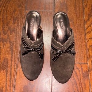 Ecco Clogs brown suede slip on 3” heels comfortable wedge heel